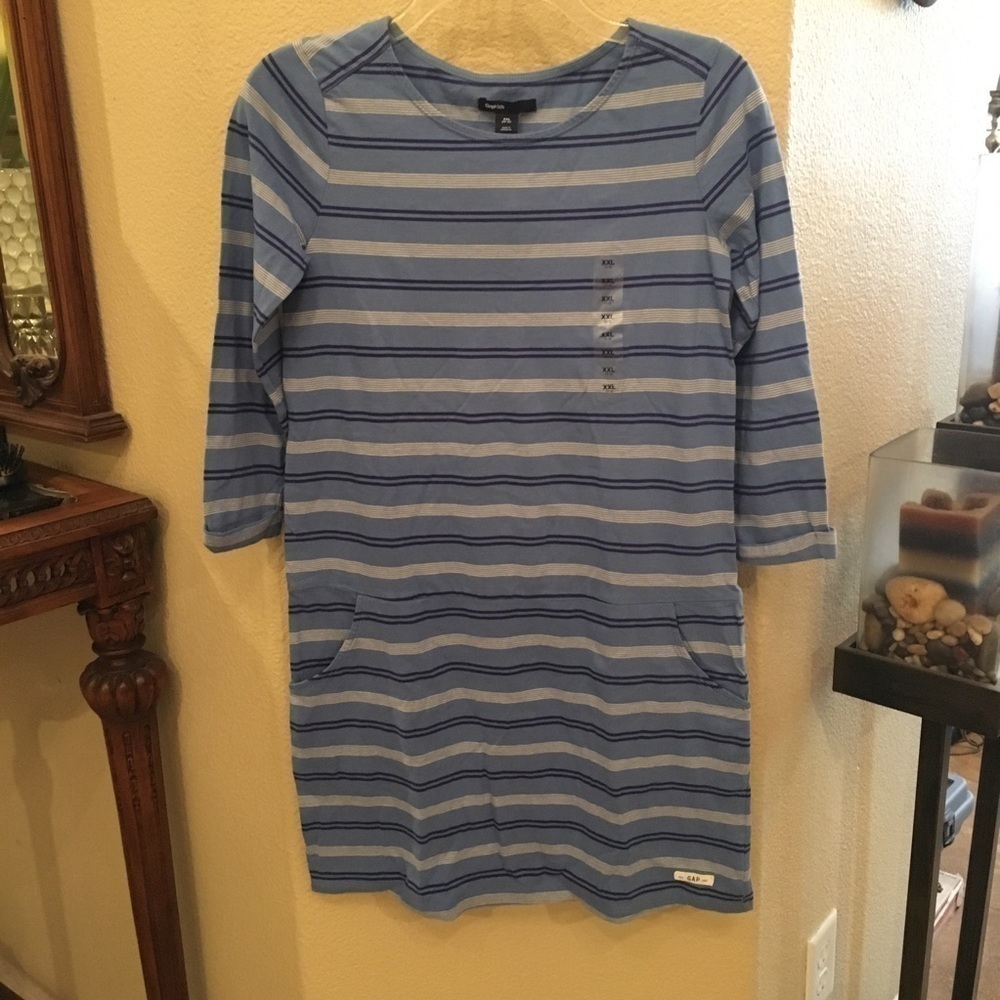 NWT~GAPKIDS Blue Stripe Dress Size XXL (14-16)